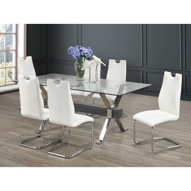 Ensemble de salle à manger 5 pièces, gris / blanc, Blanc, 7