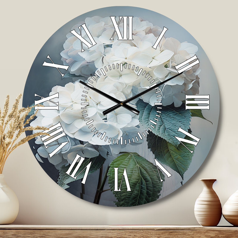 Horloge murale blanche avec hortensias blancs, Médium