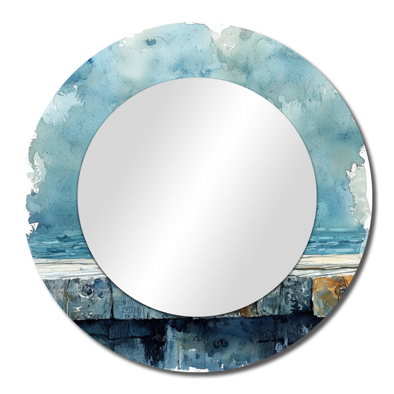 Mouette sur le quai I - miroir oiseau pour décoration murale - imprimé sur métal, 23 po x 23 po
