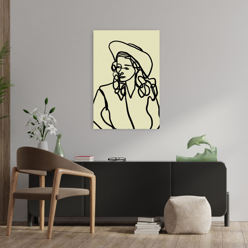 Modern Cowgirl Line Elegant Minimalist Modern Portrait Wall Art Print 1 Piece Wrapped Canvas Wall Art, 91.44cm H x 60.96cm W