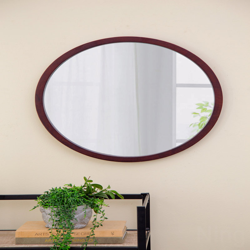 Miroir mural 20 "x 20" avec cadre en bois et finition noyer, miroir mural, Brun