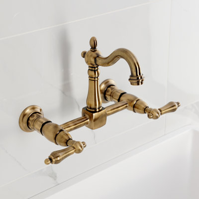 Kingston Brass Heritage Double-Handle 2-Hole Wall-Mount Bridge Kitchen Faucet