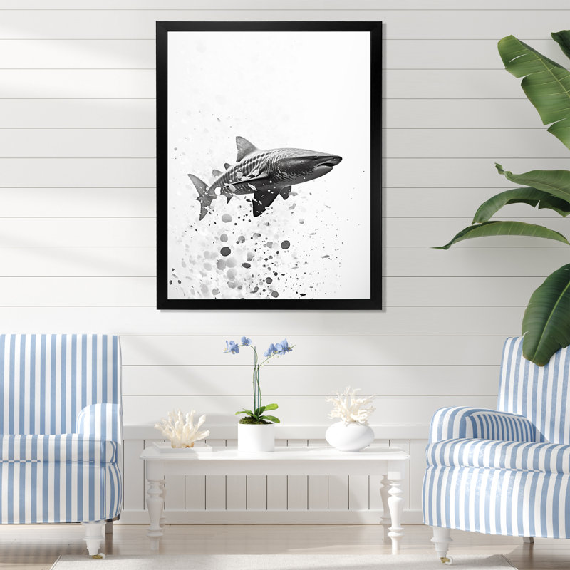 " Monochrome Gray Shark Dance ", Black Single Picture Framed, 44" H x 34" W x 1.5" D