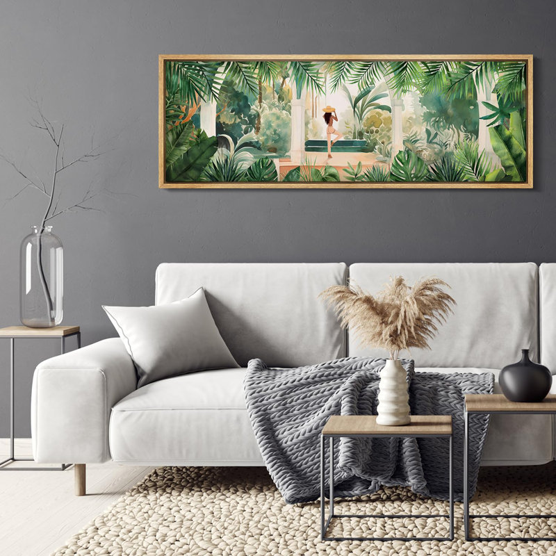 Palmier tropical, arche tranquille, vue sur le jardin, feuillage tropical luxuriant, afro-américain, H 20 po x l 60 po
