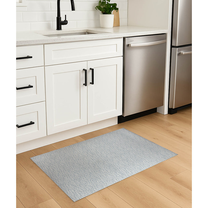 Twilight Labyrinth Lightweight Non-Slip Kitchen Mat, Slate Blue Geometric, Rectangle 2' x 3'