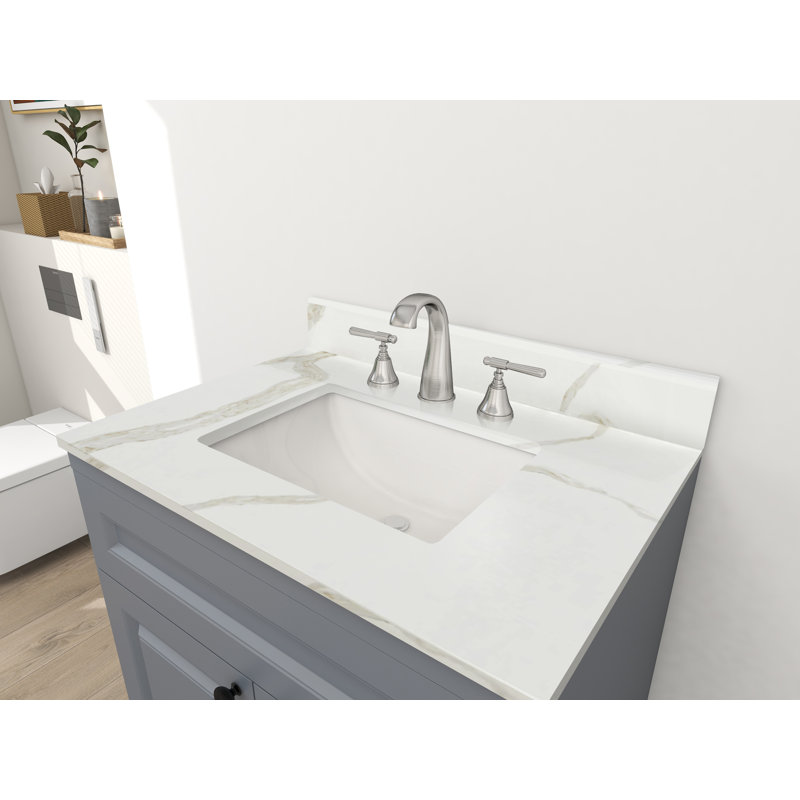 Plateau de meuble-lavabo simple 31 po avec lavabo en quartz 31 po, Blanc Calacatta