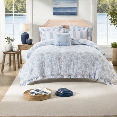 Ensembles de literie à volants bleus, édredon en microfibre pour grand lit double
