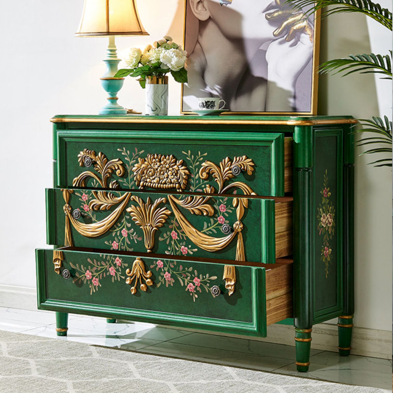Hand-Painted Emerald Green 3-Drawer Accent Chest