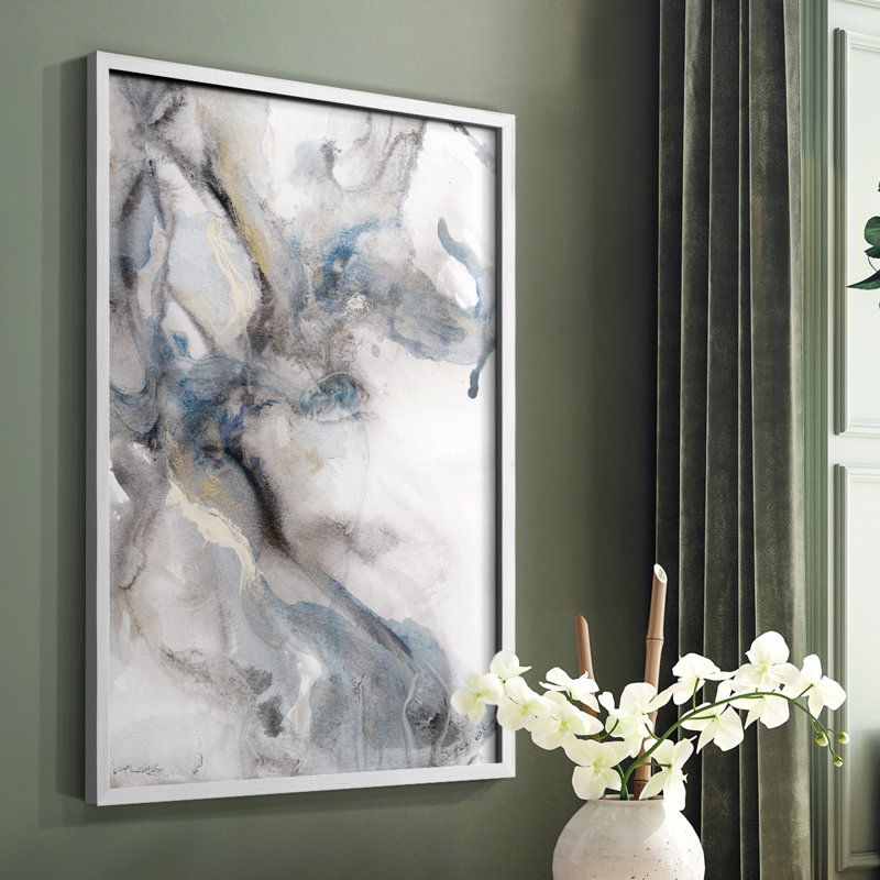 Marble Trance Framed Print - Solid Wood, 28" H x 22" W, White