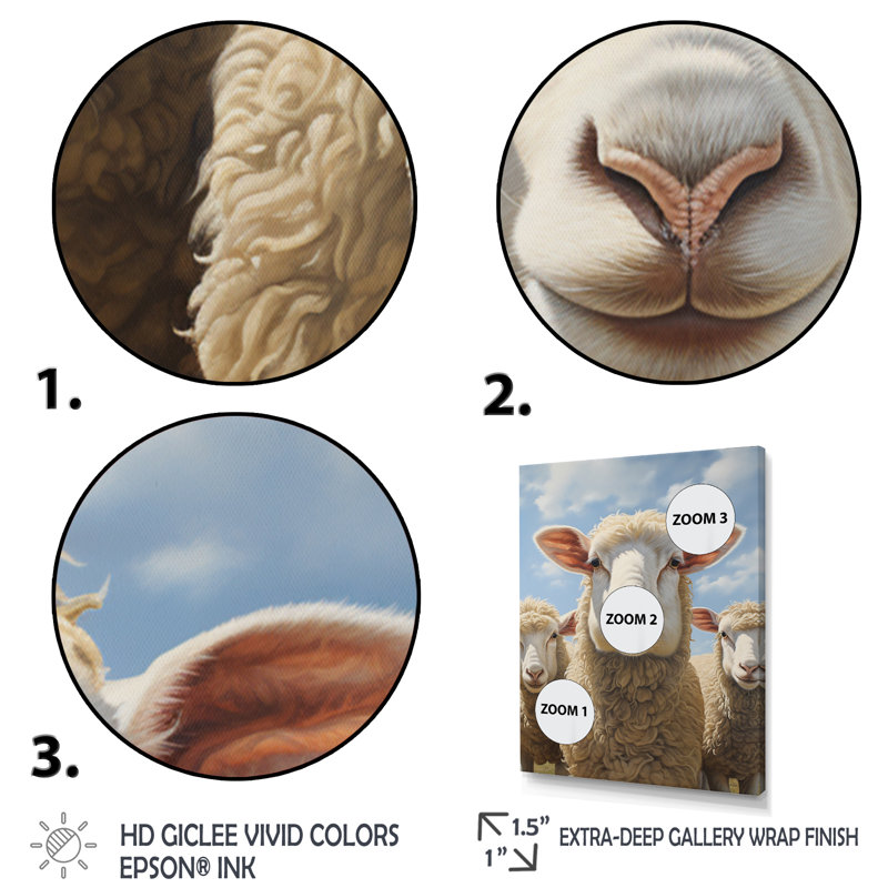 Sheep Family Selfie - Animaux, art mural, salon, H 44 po x l 34 po x P 1,5 po, Cadre photo noir
