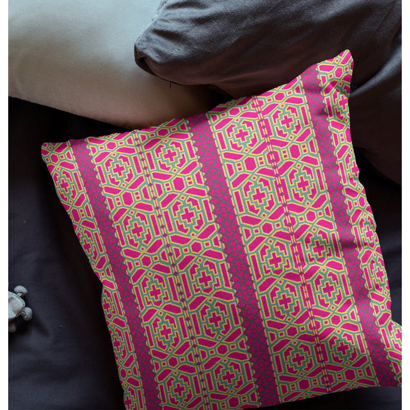  Housse de coussin carré et insert, H 26 po x l 26 po, Fermeture éclair, Rose / Vert