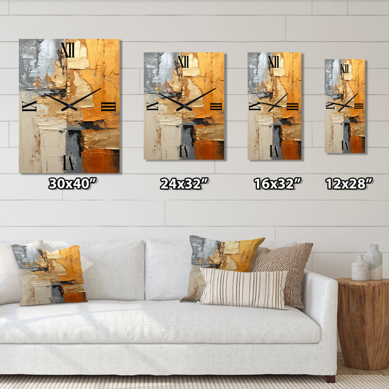 Horloge murale moderne dorée et dorée à géométrie brillante - Collages abstraits, H 32 po x l 24 po x P 1 po
