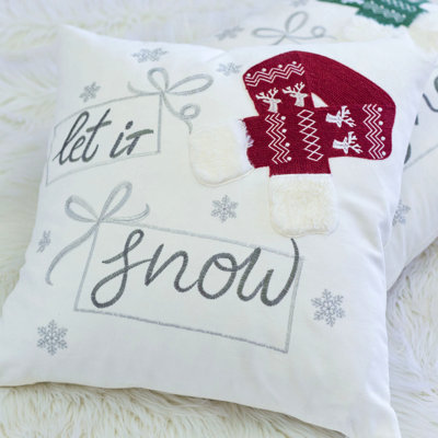 Let It Snow Christmas Throw Pillow – 20X20" Square Cotton Cushion With Knit Hat Design And Insert