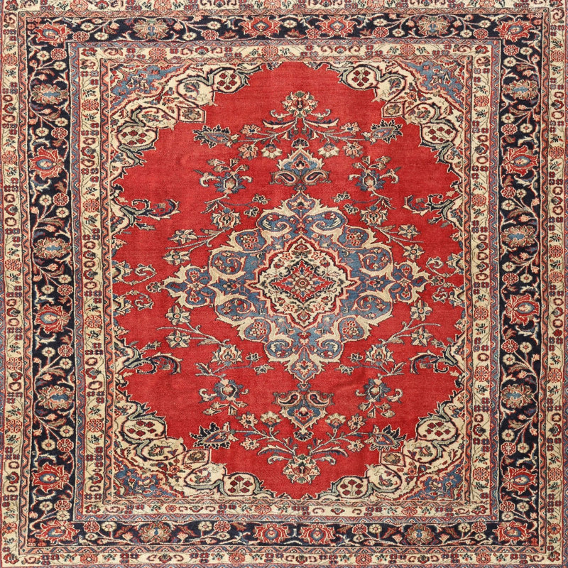Tapis décoratif beige oriental/bleu/rouge, Rectangle 6 pi x 9 pi