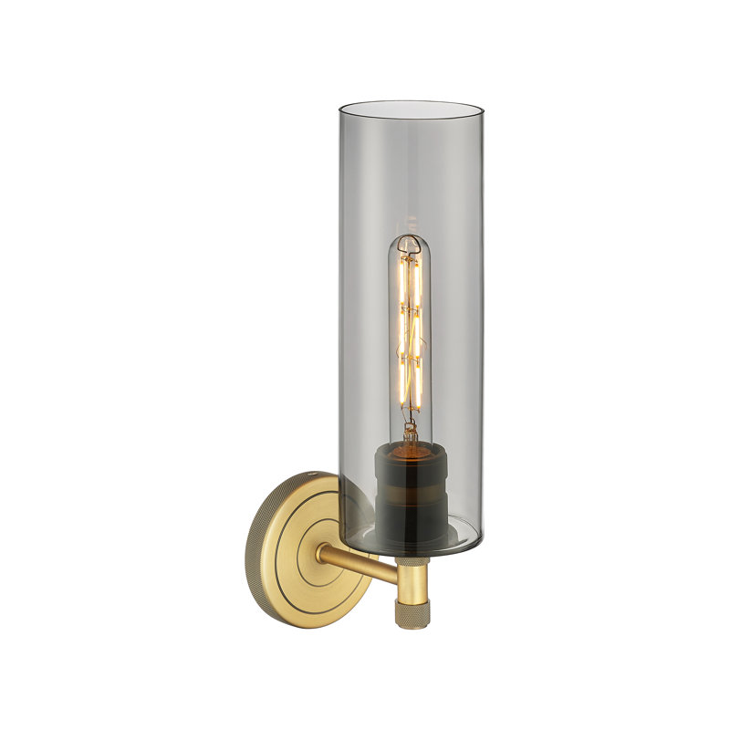 Applique murale 1 lumière Crown Point, Laiton brossé, H 15,5 po x l 3,88 po x P 6,5 po, Plaqué couleur fumée