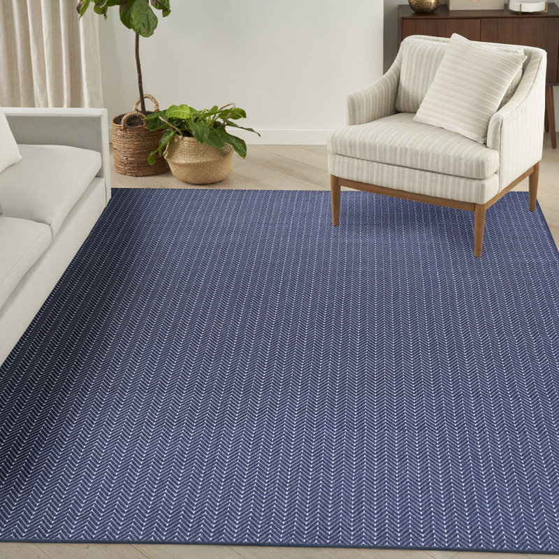 Remmie Black Modern Indoor/Outdoor Rug, Rectangle 8' x 10', Blue/Navy