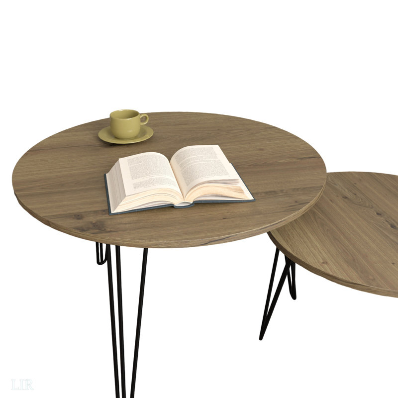 Ensemble de 2 tables basses gigognes rondes 27,56 po, ensemble de tables de bout rondes, plateau de table rond en bois