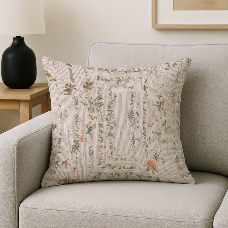 Coussin décoratif intérieur et extérieur Modern, Beige abstrait 13, Carré 16 po