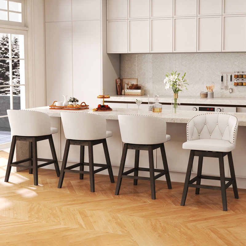 Tabourets de bar à hauteur de comptoir rembourrés en tissu avec siège pivotant à 360 °, Beige, 4
