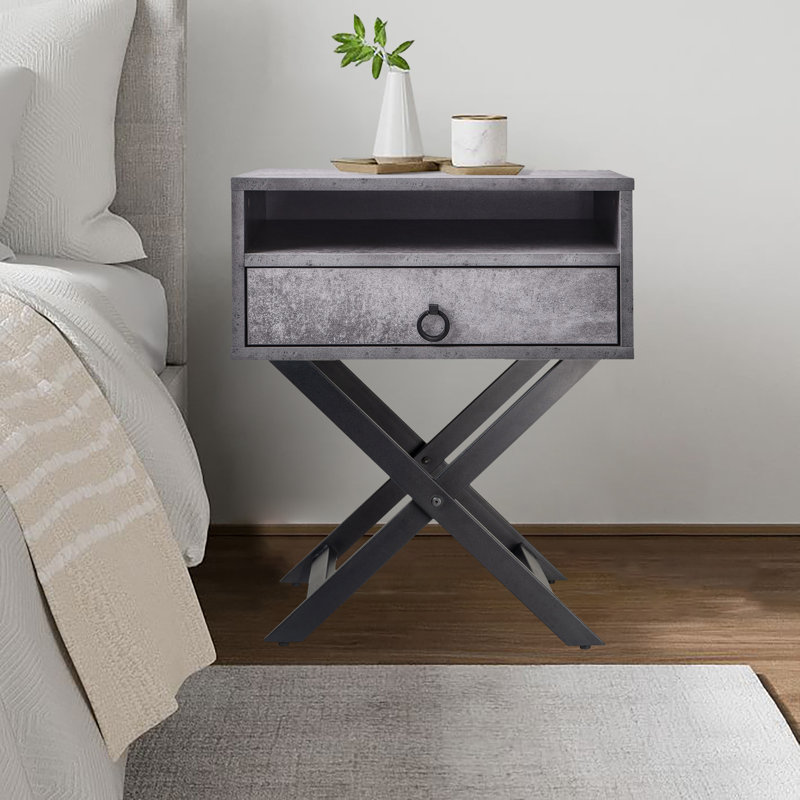 Homayoun 50.2cm W Particle Board / Chipboard Bedside Table, Iron Slate