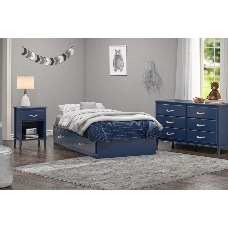 Blue Twin Platform Bed with Storage Drawers