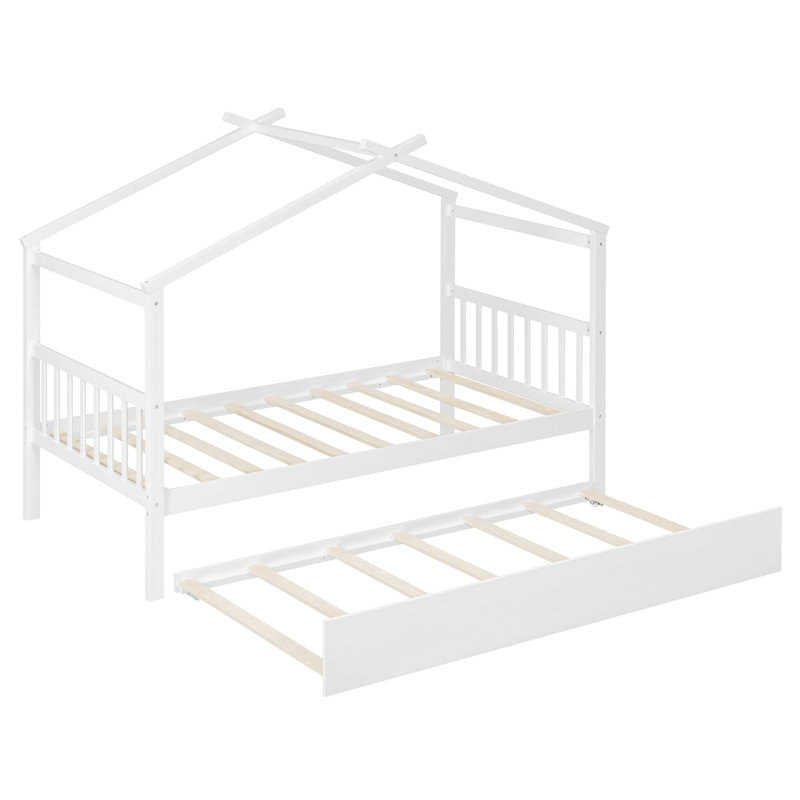 Lit gigogne en bois, Lit simple, Blanc
