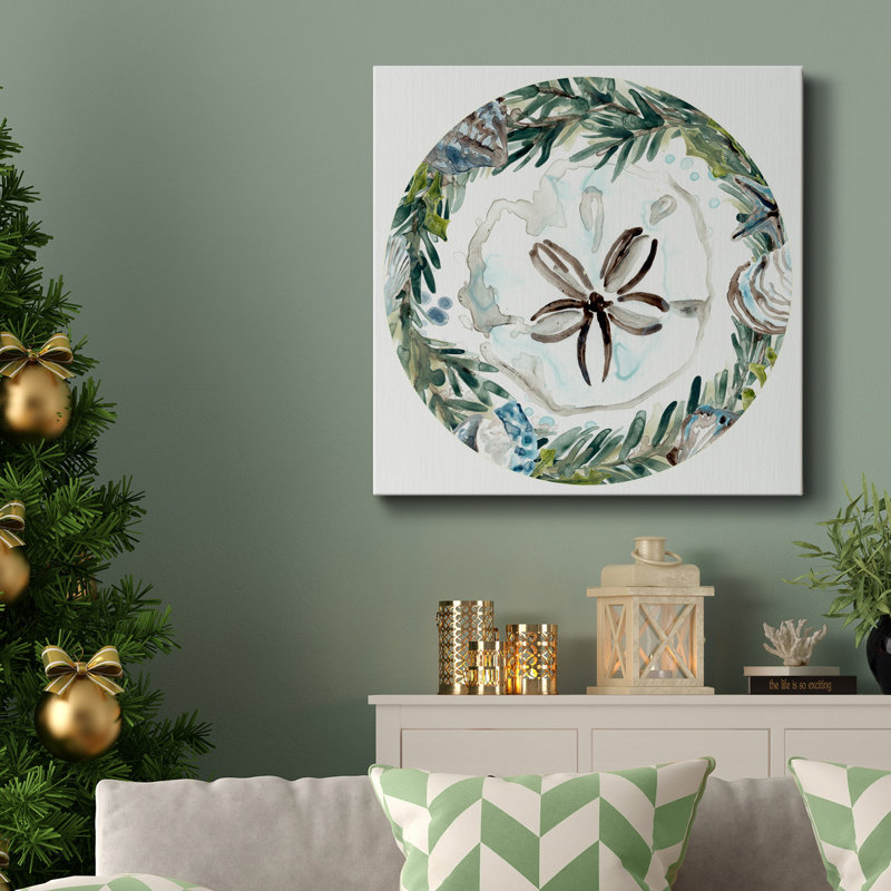 Toile tendue avec châssis C-Premium de la collection Coastal Christmas Shell - prête à être accrochée