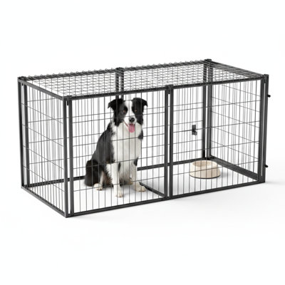 Niche pour chien de 63 pouces avec dessus, parc idéal pour les chiots de petite et moyenne race, utilisation intérieure seulement, couleur noire, taille 63 po de longueur x 29,9 po de largeur x 31,9 po de hauteur