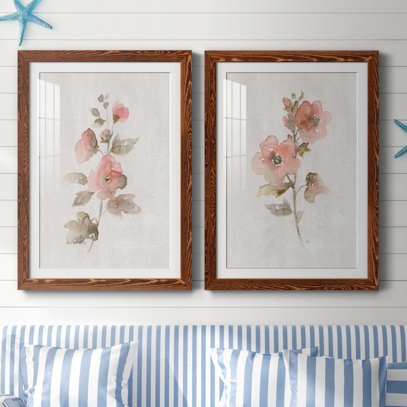 «Blush Sweetly I», ensemble de 2 reproductions d'art, Papier avec cadre érable