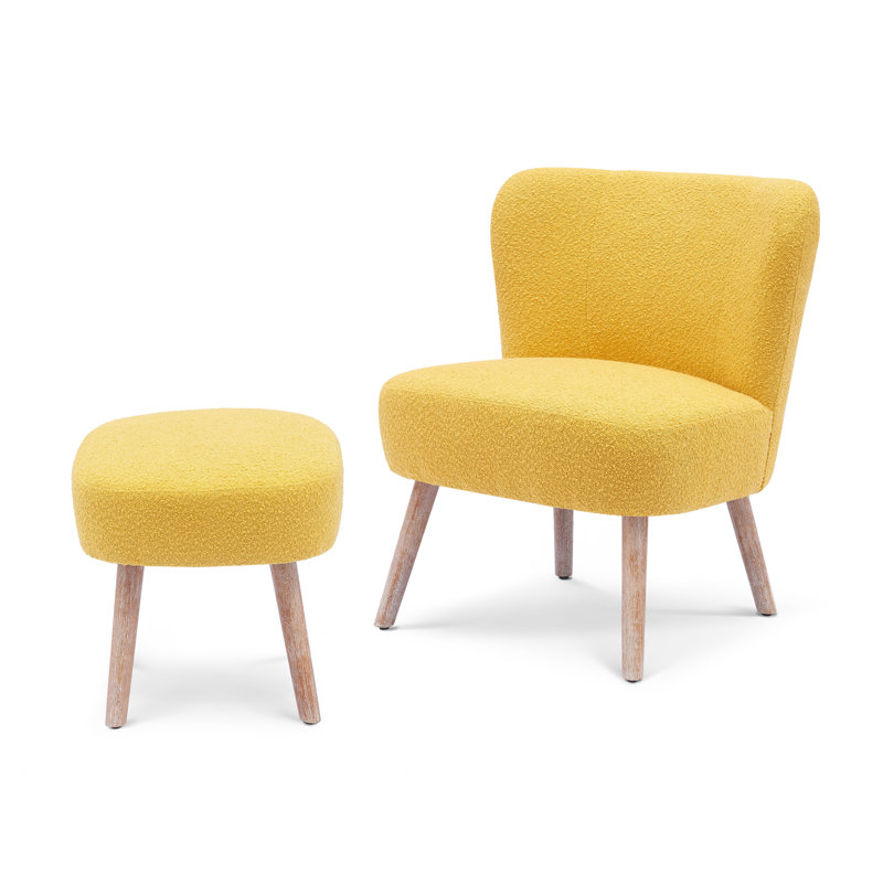 Upholstered Side Chair with Ottoman, Mustard Polyester Blend