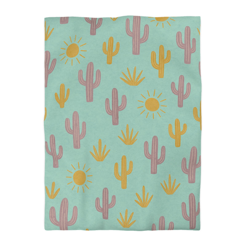 Microfiber Duvet Cover Boho Style, Design 20, Twin XL Duvet Cover, Green/Pink/White