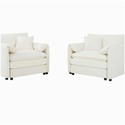 Ensemble de 2 chaises d'appoint surdimensionnées en chenille surdimensionnées, fauteuil simple confortable avec grand siège, fauteuil de lecture moderne pour chambre à coucher, salon, beige