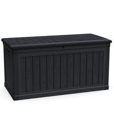 Xxl Deck Box Of 230 Gallon, Black Waterproof Resin Lockable, For Storing Sports/Pools Equipment And Outdoor Cushions, Double - Wall Design All Weather Protection, Easy Lift System, Suitable Indoor