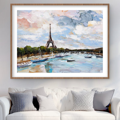 «Boat on the seine at Paris - Green Livingroom», reproduction encadrée