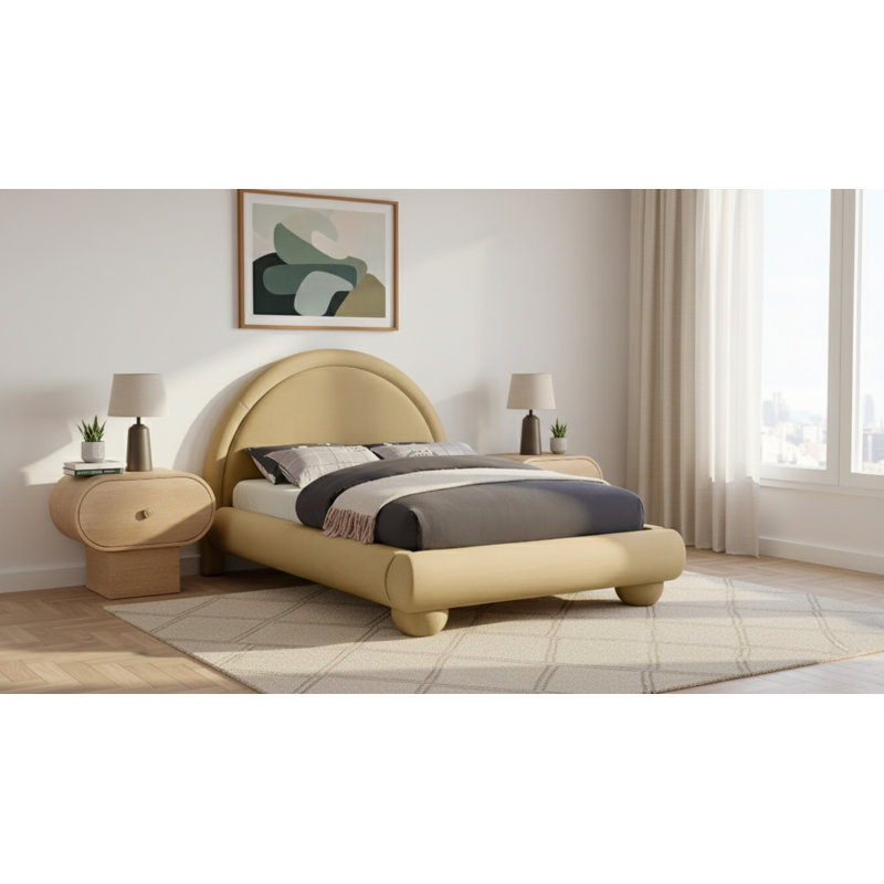 Madrid Velvet Bed, Full / Double, Beige Velvet