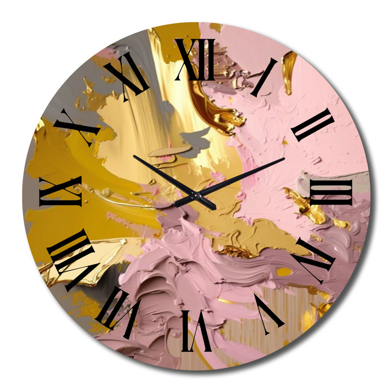 Retro Pink and Vintage Gold Bliss I - Abstract Collages Wall Clock, Large