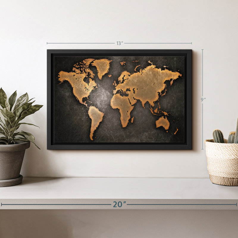"Art mural carte du monde en cuivre", H 9 po x l 13 po