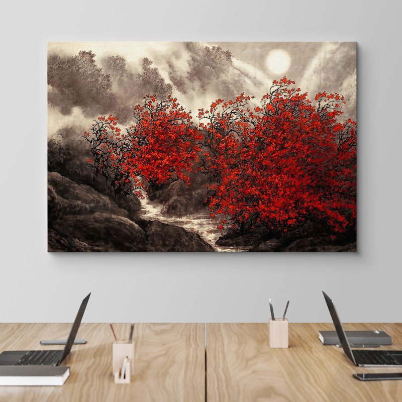 Automne Automne «Red Forest Trees» sur, Toile tendue, H 32 po x l 48 po