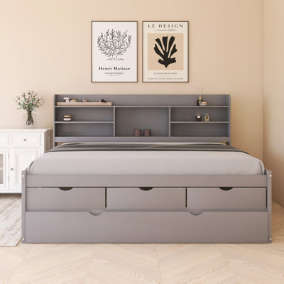 78.70"  X 104.60" Full Size Bed Frame With Built-In Bookshelves