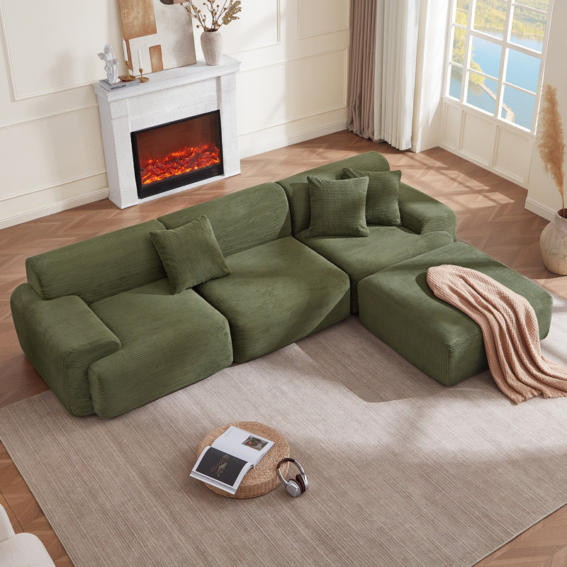 Boneless 113’’ 4-Piece Modular Sectional Sofa With Deep Seat And Frameless Design, Green
