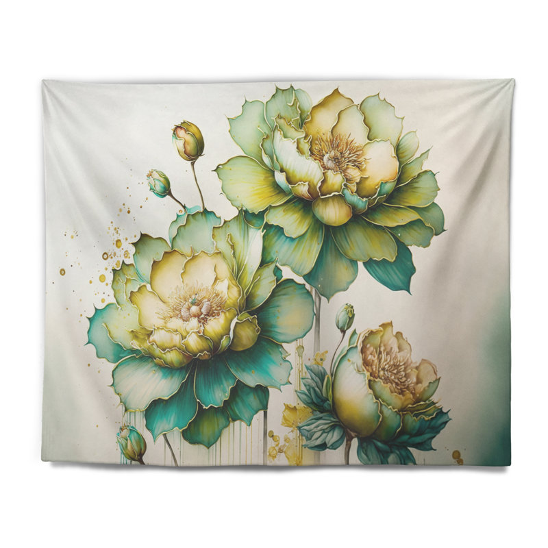 Tapisserie en polyester jonquilles vertes, H 50 po x l 60 po