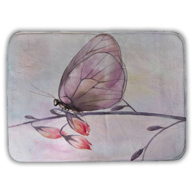 Delicate butterfly Bath Mat with Non-Slip Backing - Quick Dry Memory Foam Bathroom Rug - Absorbent - Modern Plush Spa-Style - Machine Washable