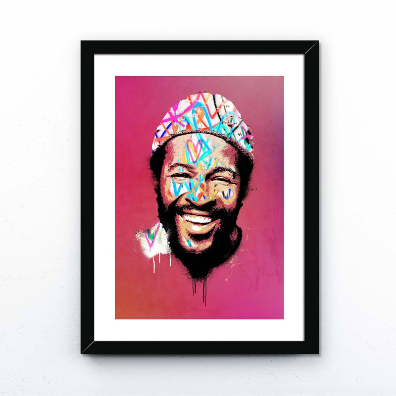 Marvin Gaye Heart Invasion 1 Piece Wall Art on Canvas, 91cm H x 61cm W x 5cm D, Matte Black/White Framed