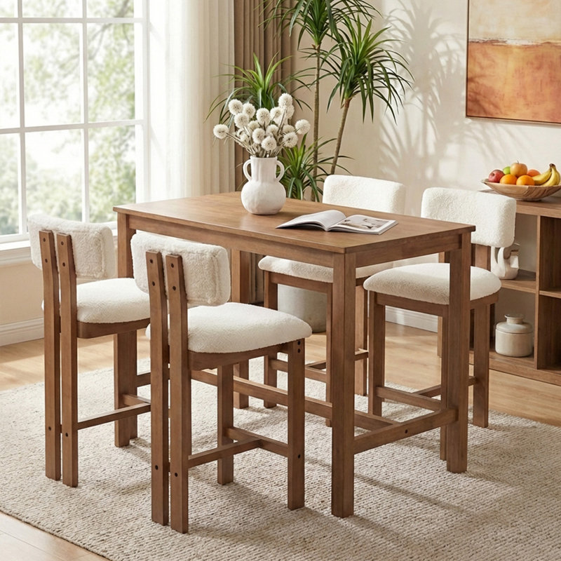 Upholstered Stool With Solid Wood Frame, White