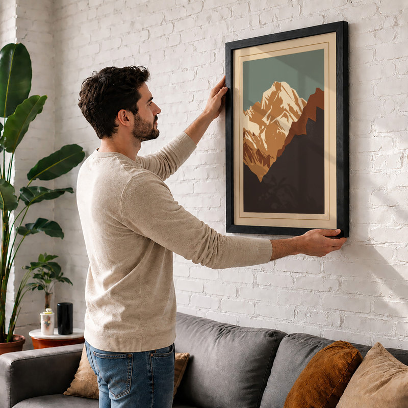 Mountain At Sunrise Japandi - Print, Walnut, A1 - 84.1 x 59.4 cm