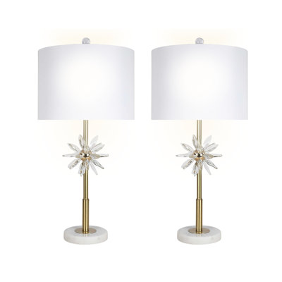Lampe de table Crystal Bloom - marbre blanc, cristal transparent et or doux - ensemble de 2