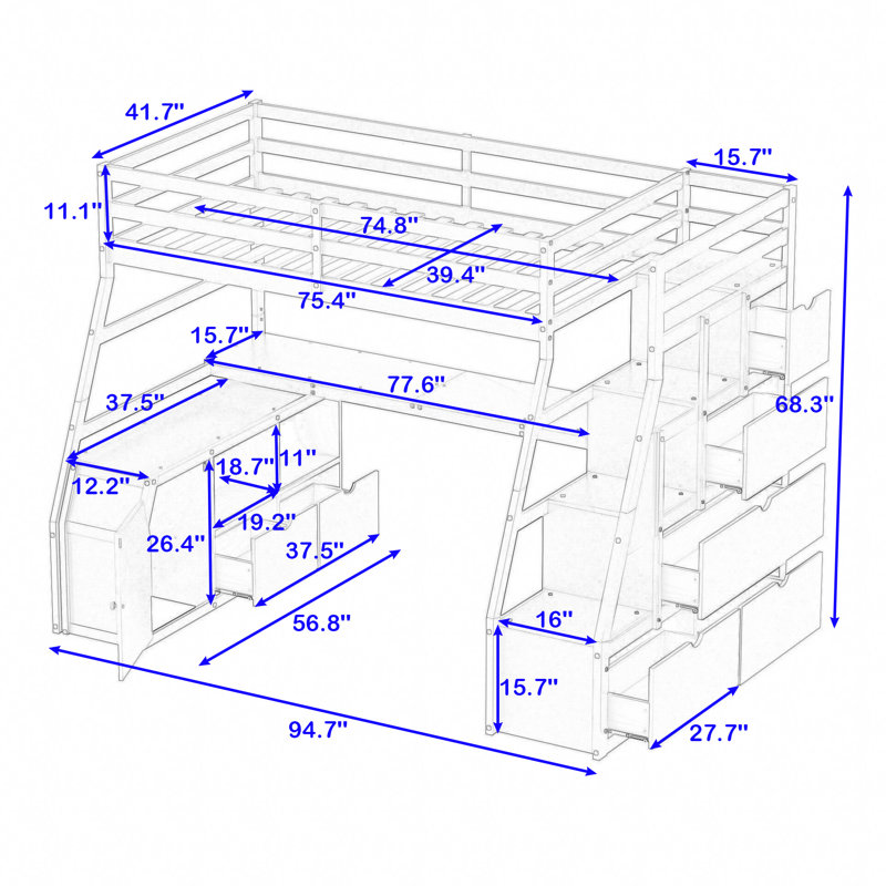 Ginnette 7 Drawer Loft Bed with Built-in-Desk by Harriet Bee, Espresso, Twin