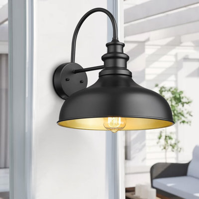 Luminaire de grange d'extérieur, applique murale d'extérieur, lampe murale de porche de ferme, luminaire de porte avant antirouille pour la maison, porte, patio, garage (noir et or)