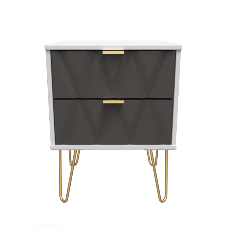 Baturhan 2 Drawer Bedside Cabinet (Ready Assembled), Graphite/Grey