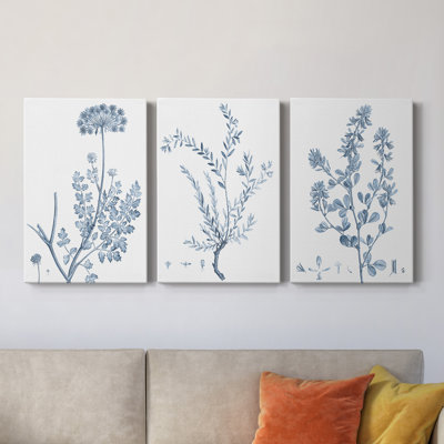" Antique Botanical In Blue V " 3 - Pieces Painting Print